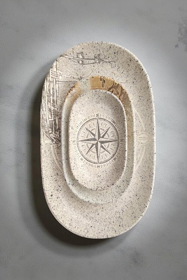 Id Fine Piri Reis Series Oval 3-Piece Boat Plate Set