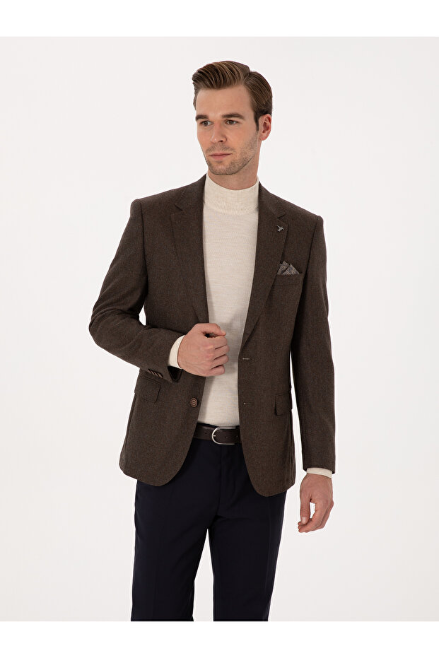 Brown Slim Fit Wool Cashmere Blend Coat 50299266-Vr029