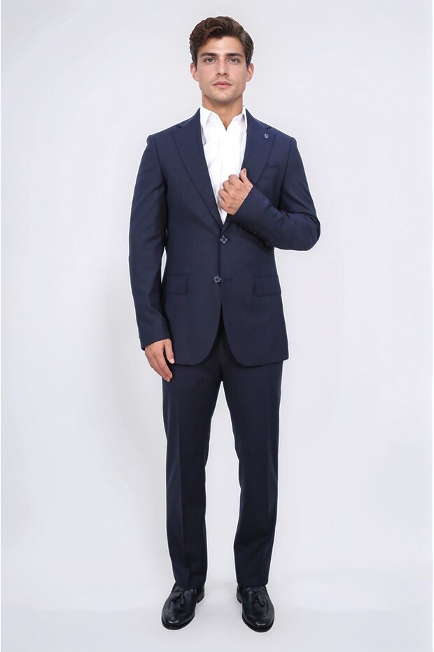 Slim Fit Mono Collar Navy Blue Suit
