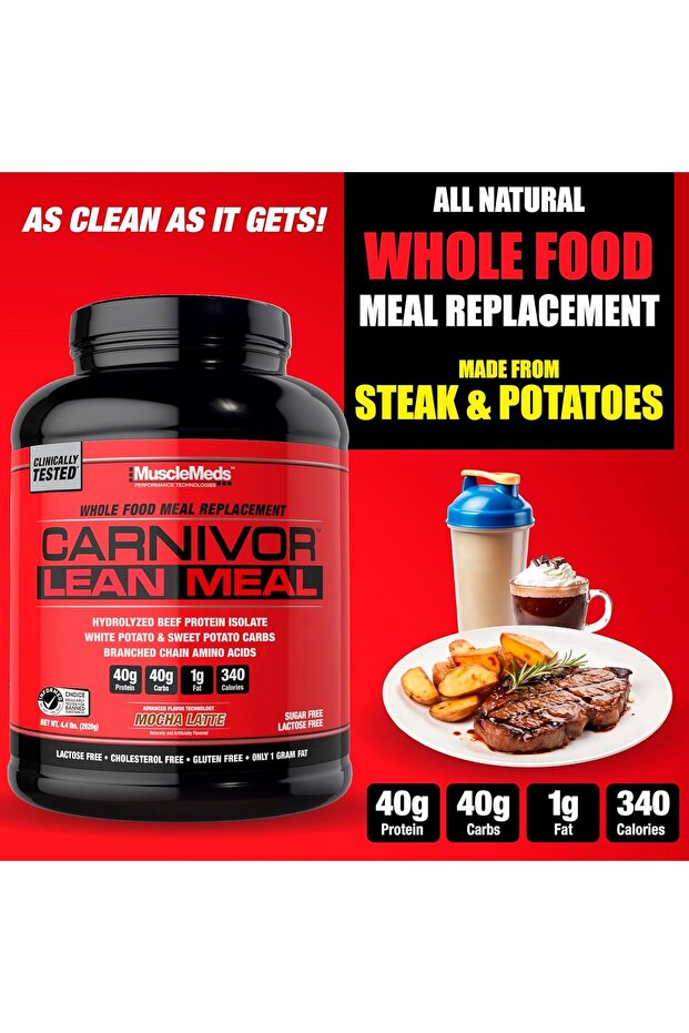 CARNIVOR Lean MealShake Beef Protein Isolate 40g Protein 40 g Carbs Sugar Free Mocha Latte