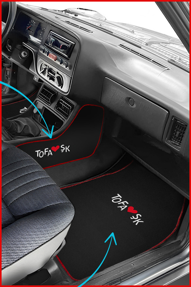 Tofaş Şahin Doğan Kartal Black Gear Shift Center Console Side Cover Carpet & Car Carpet Mat Set – Embroidered