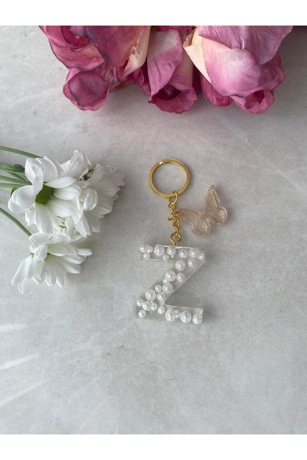 Z Letter Pearl Detailed Keychain & Charm [with Pompom Option]