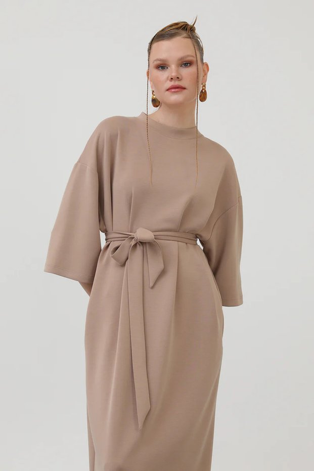 Women's Belt Detailed Basic Dress - 32170Elb