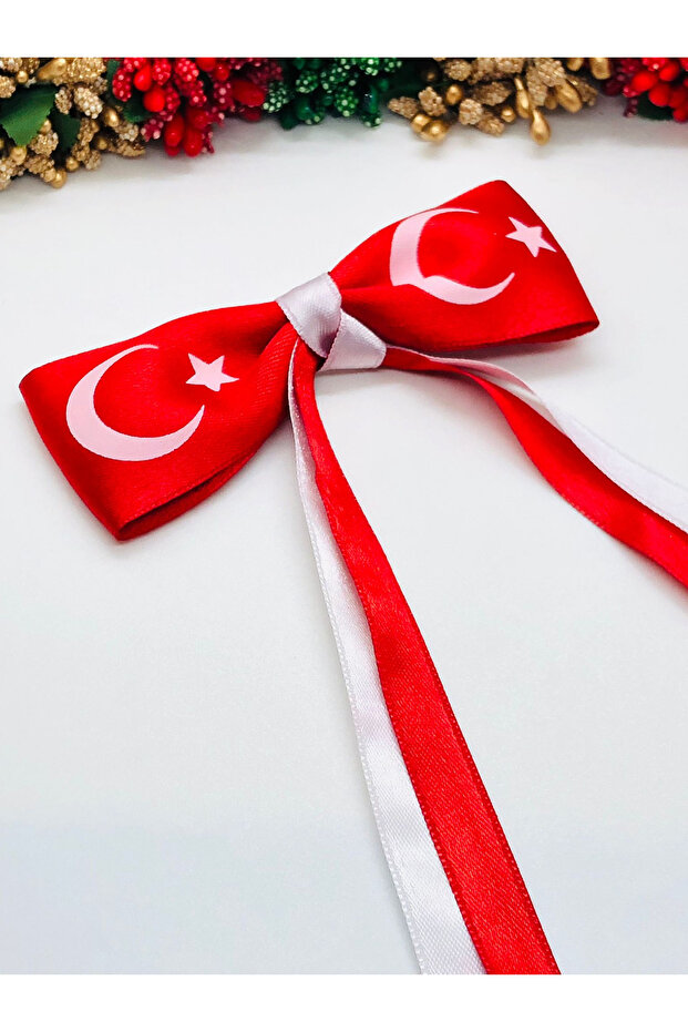 Ay Yildizli Satin Bow Buckle for Holiday, Red Pencil Buckle