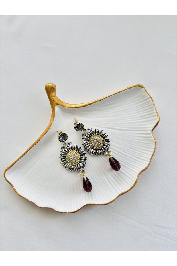 Flower Beaded Shiny Stone Earrings - Vintage Inspired New Season Design - New Season Zara Style Jewelry