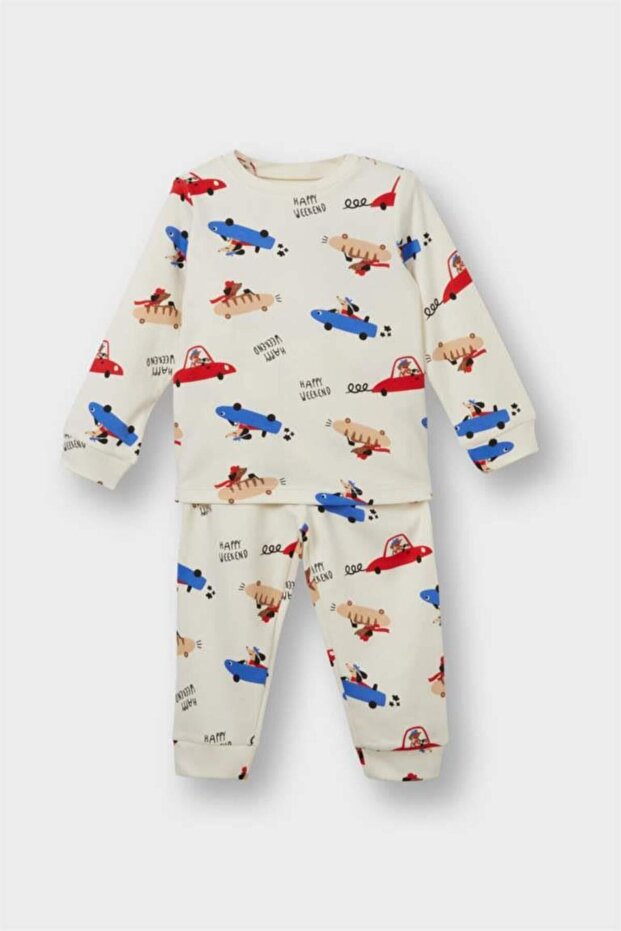 Baby Boy Pajama Set Vehicle Printed Long Sleeve Top Long Bottom (25 Au)