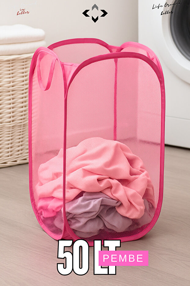 1 Adet 50L Katlanabilir Çamaşır Sepeti Hurç Oyuncak Kutusu Çok Amaçlı Katlanır File Çamaşırlık - 1