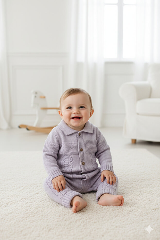Knitted Winter Baby Romper, Baby Collar, Thick Knitted Unisex Buttoned Romper for Girls and Boys