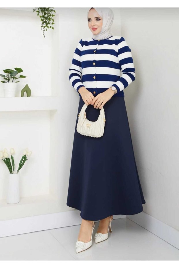 Women's Knitwear Cardigan and Scuba Skirt Set -0021