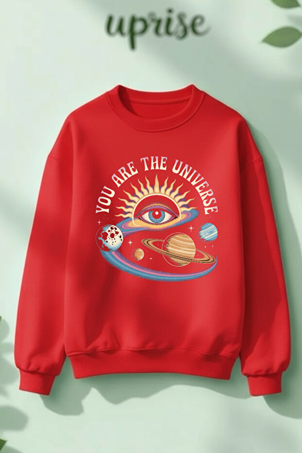 سويت شيرت كبير الحجم مطبوع عليه You Are The Universe مصنوع من القطن بثلاث خيوط وياقة دائرية