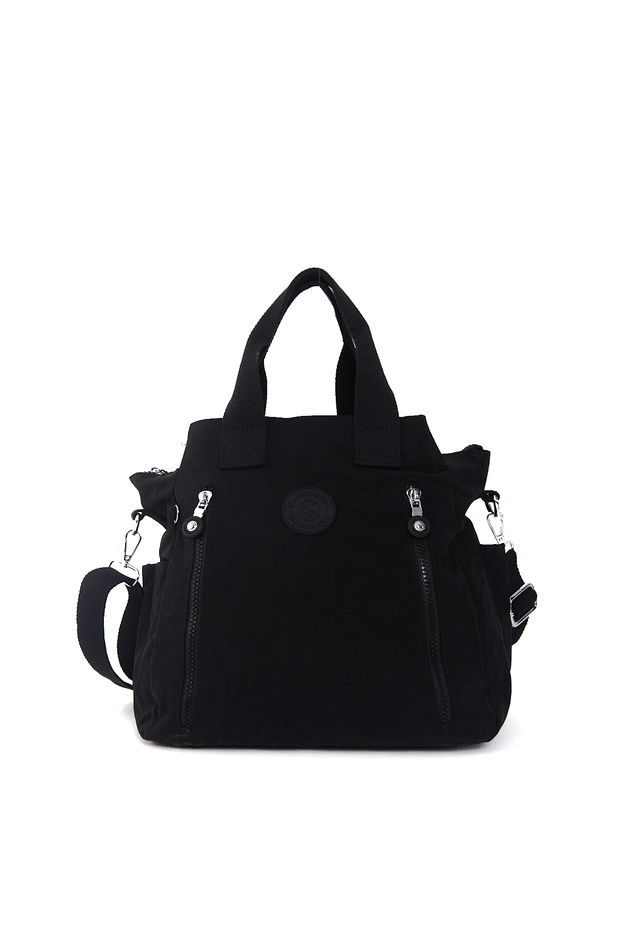 Women's Black Crinkle Fabric Crossbody Hand & Shoulder Bag