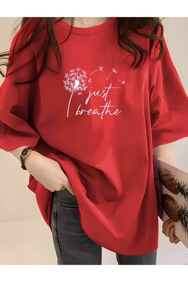 Just Breathe Printed Oversized Women's Crop T-Shirt