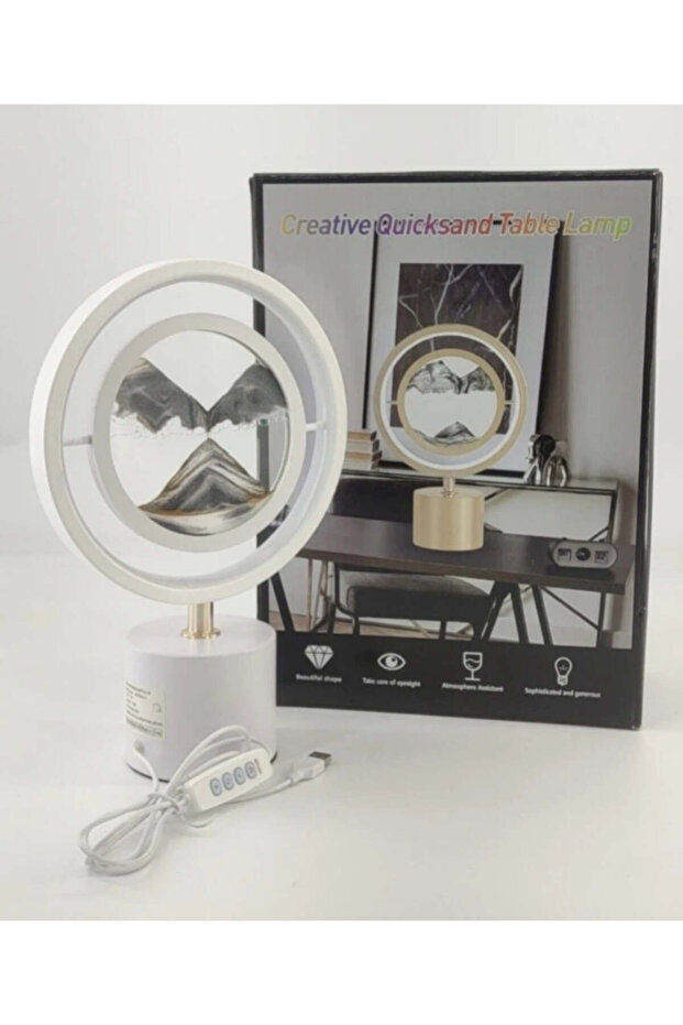 3D Moving Sand Art Lamp - 3-Color Lighting & 360° Rotating USB Sandscape Table Lamp - 3