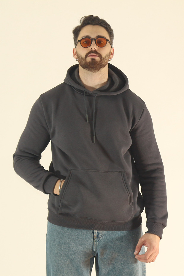 Men's Winter Fleece-Lined Soft Textured Sweatshirt - Regular Kangaroo Pocket Hoodie