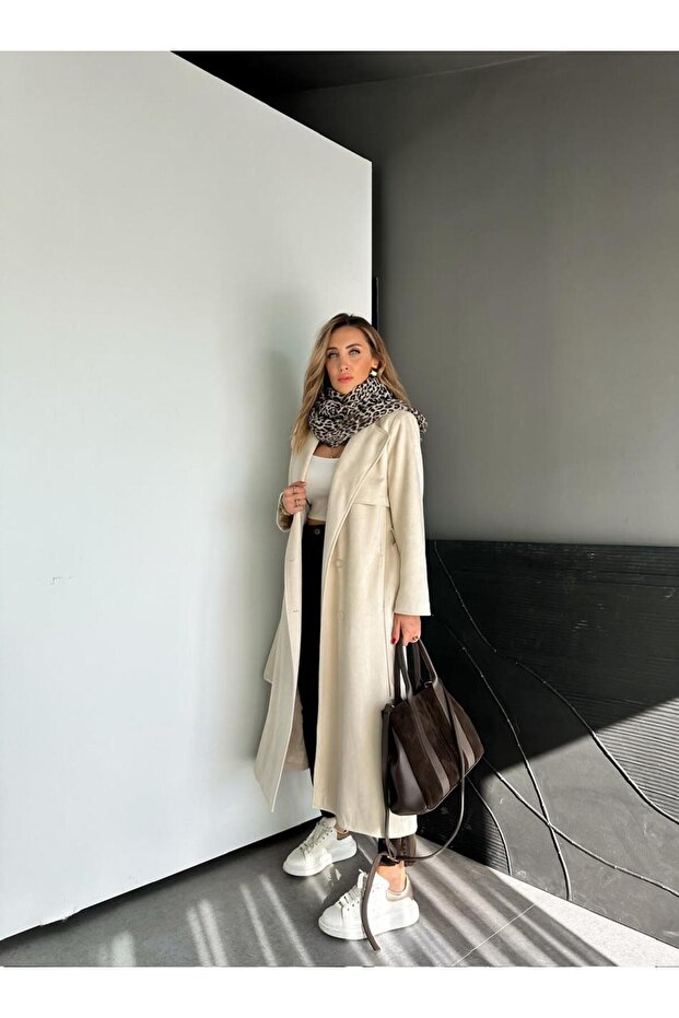Taş Kuşaklı Süet Soft Trençkot - 4