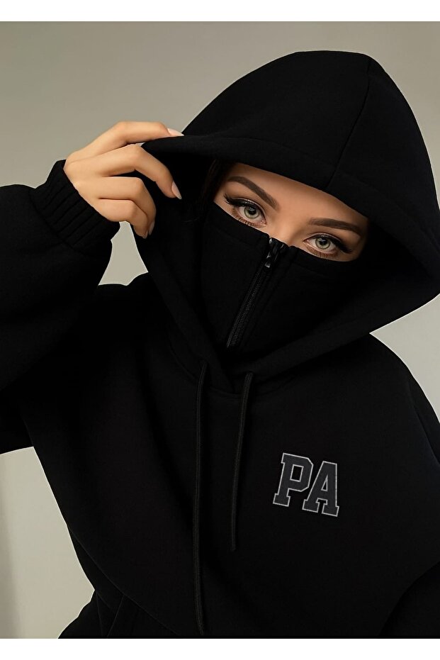 - سترة نسائية بتصميم قناع الثلج على شكل النينجا، 3 خيوط، سميكة، مقاس كبير جدًا