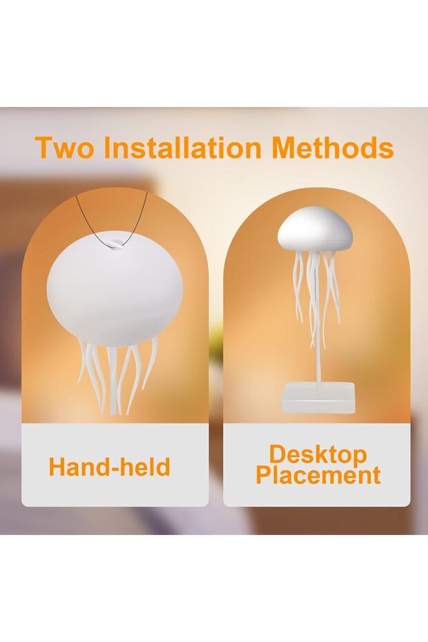 Voice-Controlled Jellyfish Lamp - RGB Gradient Touch Sensor, Rechargeable (Hanging Option + - 4