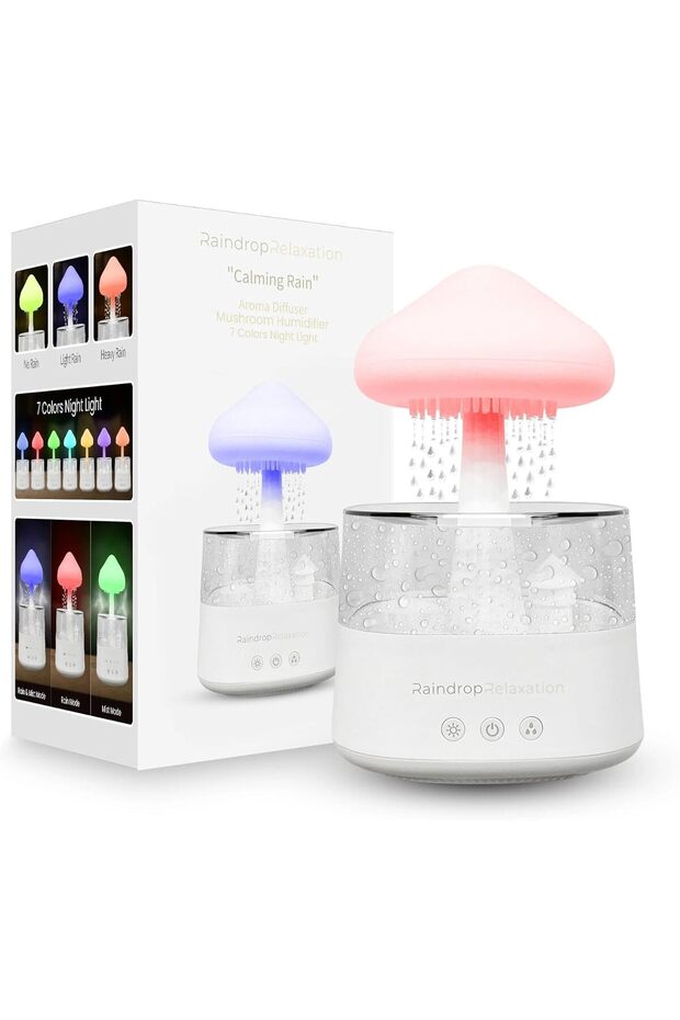 Relaxation Mushroom Rain Humidifier - Cloud Oil Diffuser, Night Light & Waterfall Lamp with