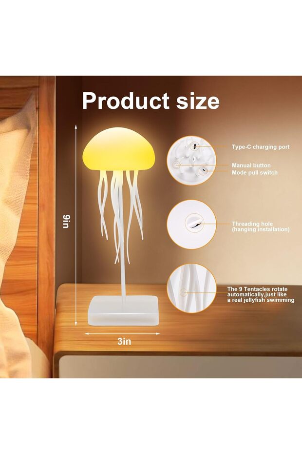 Voice-Controlled Jellyfish Lamp - RGB Gradient Touch Sensor, Rechargeable (Hanging Option + - 2