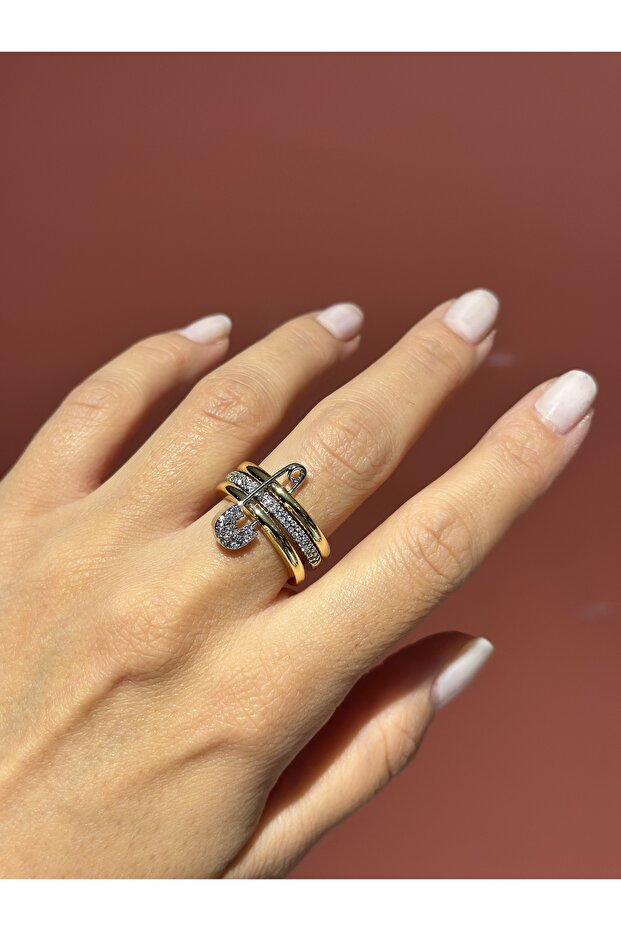 Çengelli İğne Model Zirkon Taşlı 3'lü Yüzük - 2