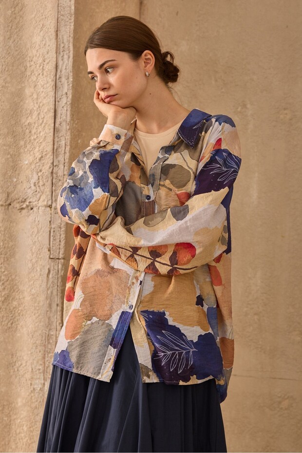 Desenli Gömlek Mavi - 5