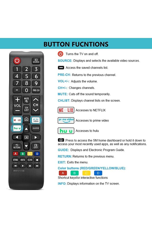 [2 Pack] N59-01315A Universal Remote Control Replacement for Smart TVs (LED/QLED/LCD/4K UHD/HDR) - 2