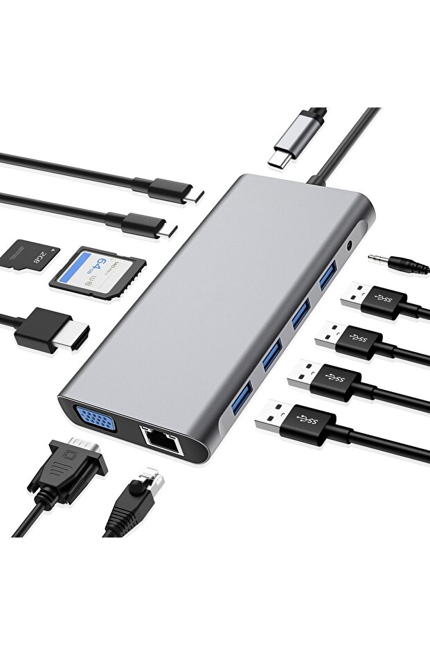 12-in-1 USB C Hub Docking Station with 4K HDMI, VGA, USB 3.0, Ethernet, SD/TF – ELTERAZONE - 1