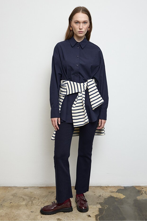 Basıc Pamuk Gömlek Lacivert - 1