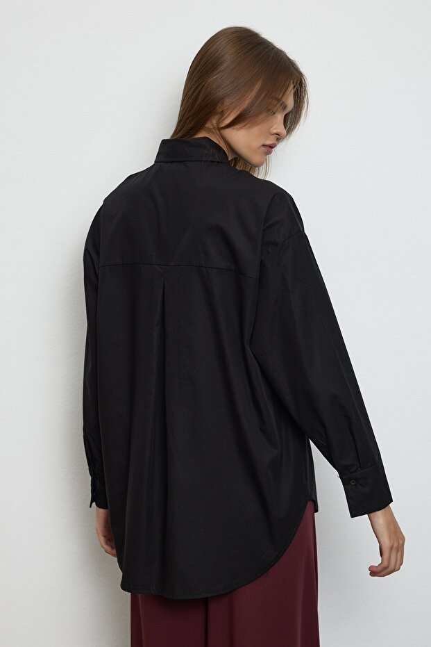 Basıc Pamuk Gömlek Siyah - 5