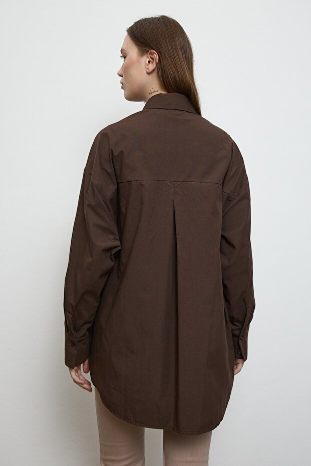 Basıc Pamuk Gömlek Kahverengi - 3