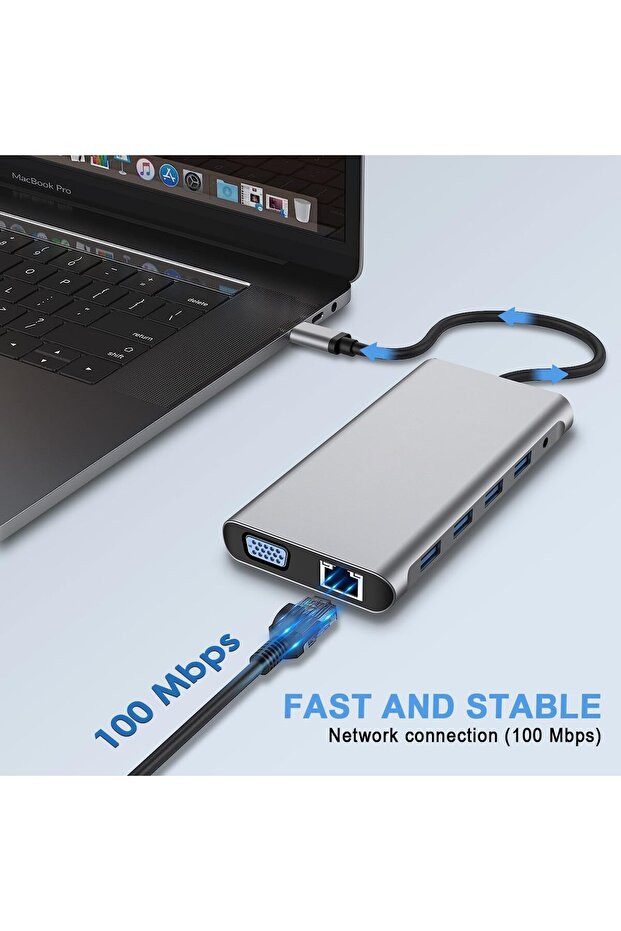 12-in-1 USB C Hub Docking Station with 4K HDMI, VGA, USB 3.0, Ethernet, SD/TF – ELTERAZONE - 4