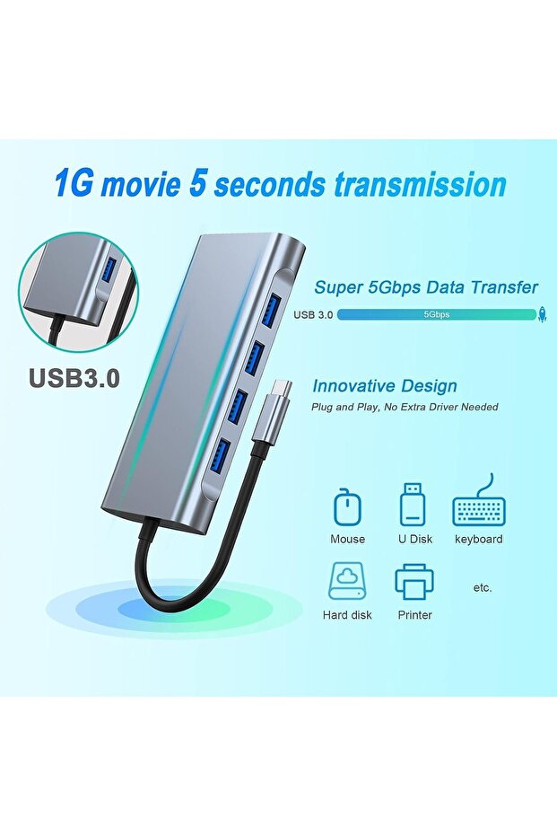 11-in-1 USB-C Hub with 4K HDMI, VGA, USB 3.0, Ethernet & SD/TF Card Readers - Compatible with MacBoo - 5