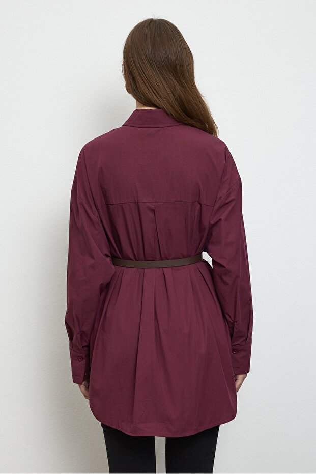 Basıc Pamuk Gömlek Bordo - 5