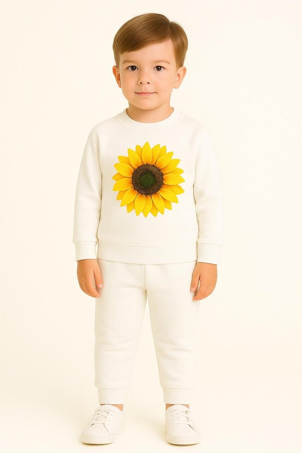 Girl's Black Sunflower Patterned Sweatshirt Set 3 4 5 6 7 8 9 10 11 12 Years Old