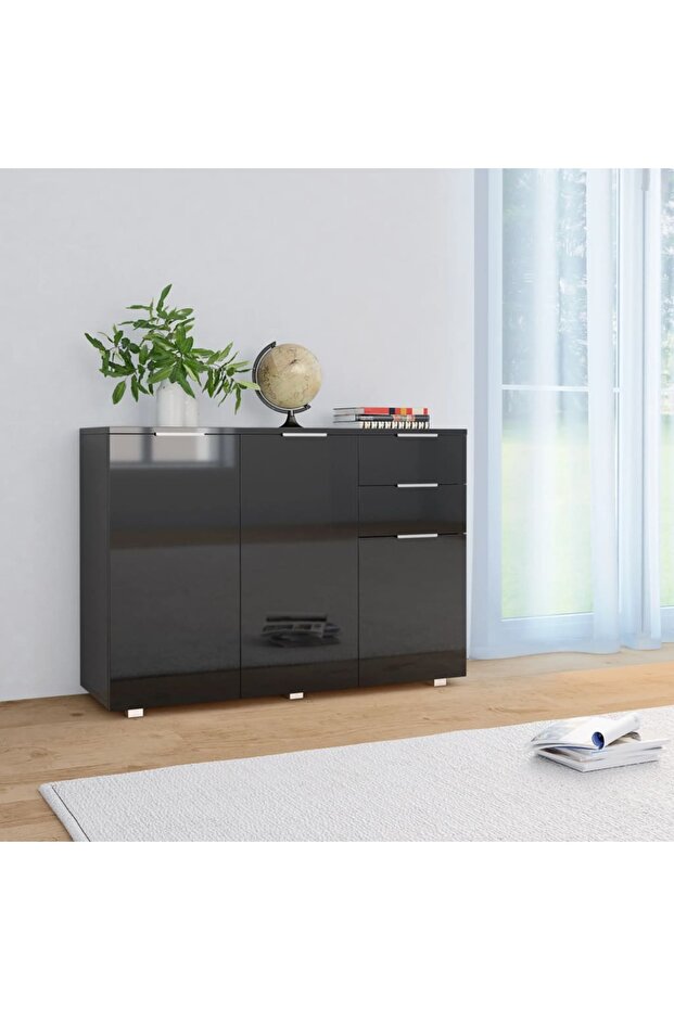 Sideboard High Gloss Black 107x35x80.5 cm