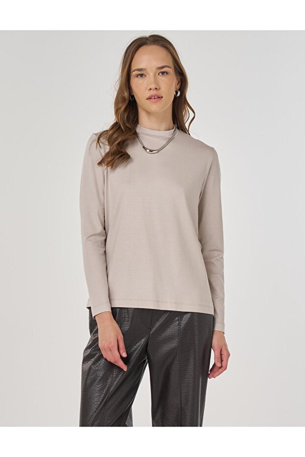 Sıfır Yaka Basic Viskon Bluz Taş - 1