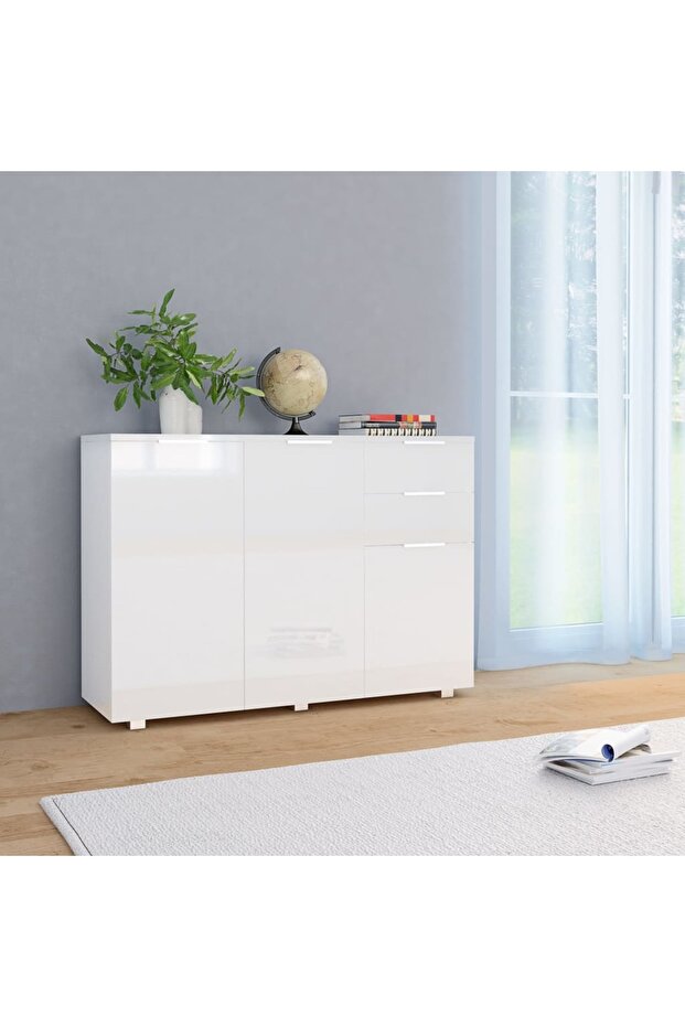 Sideboard High Gloss White 107x35x80.5 cm