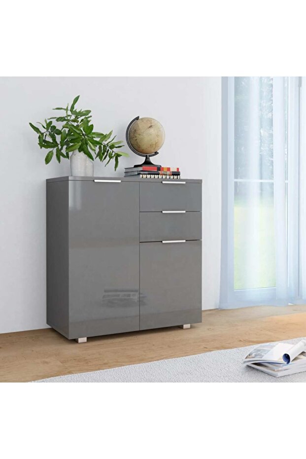 Sideboard High Gloss Grey 71x35x80 cm Engineered Wood