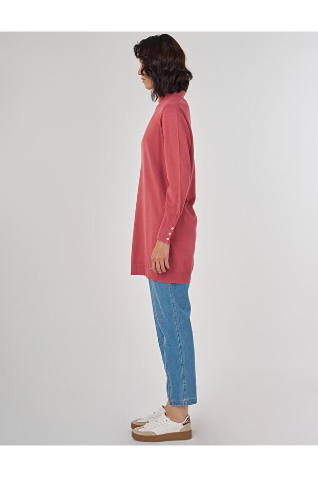 Balıkçı Yaka Basic Viskon Triko Tunik Gül Kurusu - 4