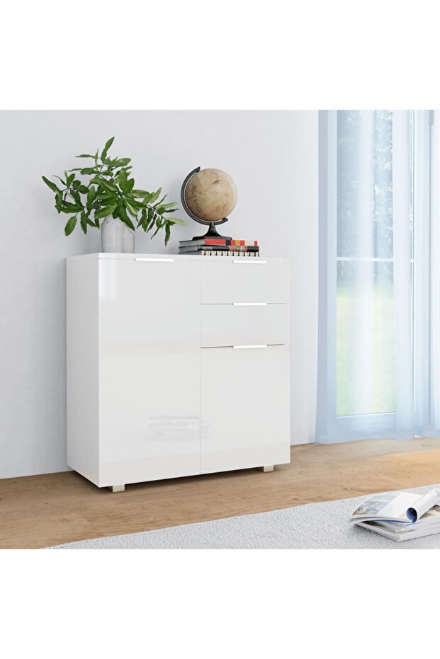 Sideboard High Gloss White 71x35x80 cm Engineered Wood
