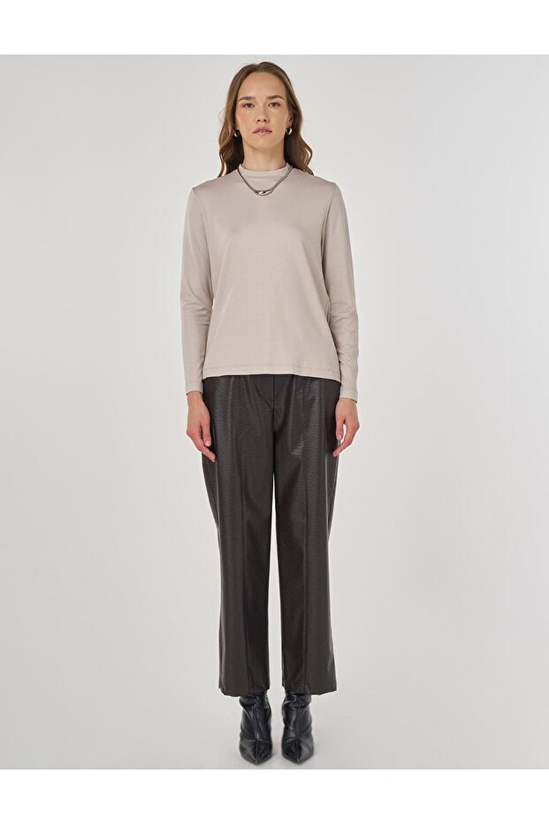 Sıfır Yaka Basic Viskon Bluz Taş - 3