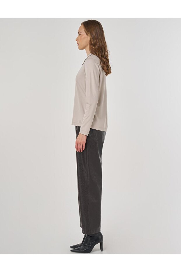 Sıfır Yaka Basic Viskon Bluz Taş - 4