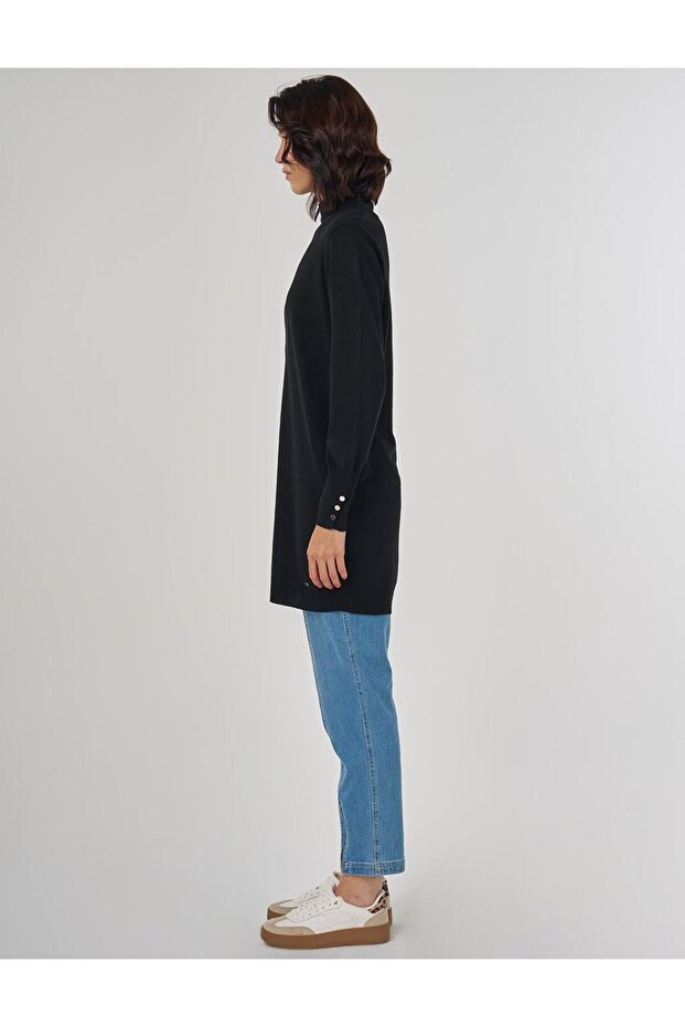 Balıkçı Yaka Basic Viskon Triko Tunik Siyah - 3