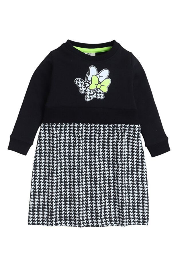 Girls Black Houndstooth Printed Dress