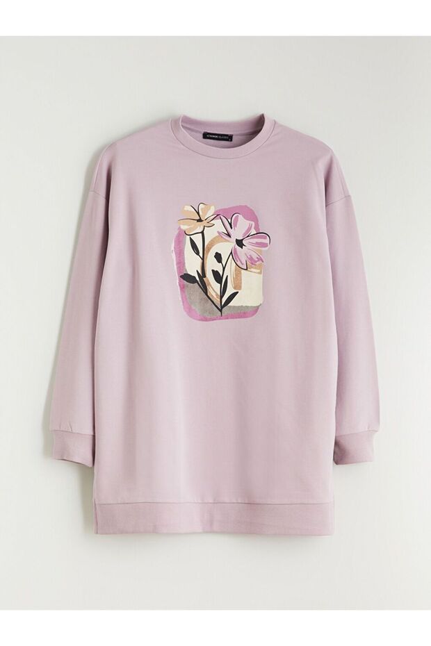 LCWAIKIKI Basic Çiçekli Oversize Kadın Sweatshirt Tunik - 5