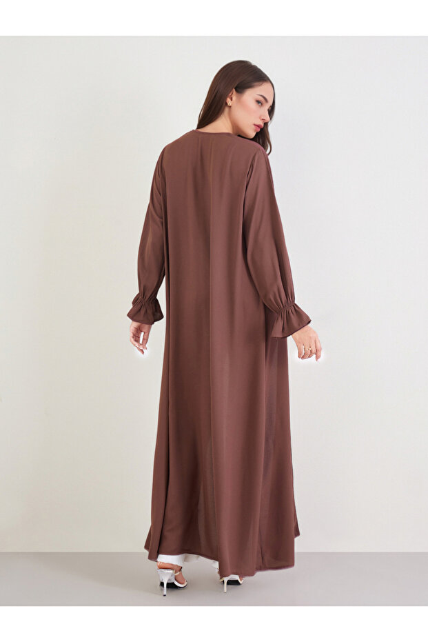 عباية سادة بأكمام مكشكشة مفتوحة من الأمام - 5