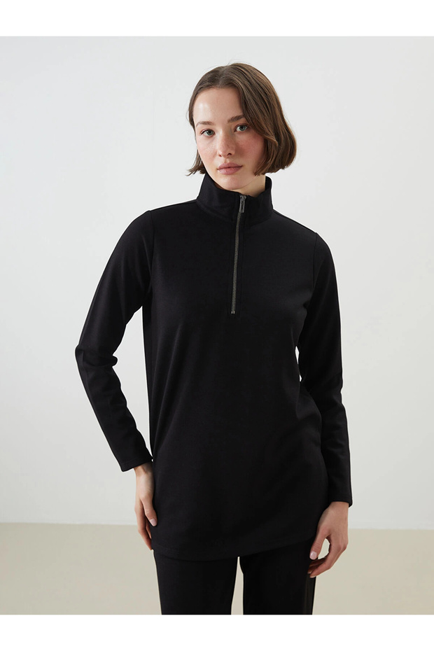 Lcwaikiki Classic Black Stand Collar Women's Tunic