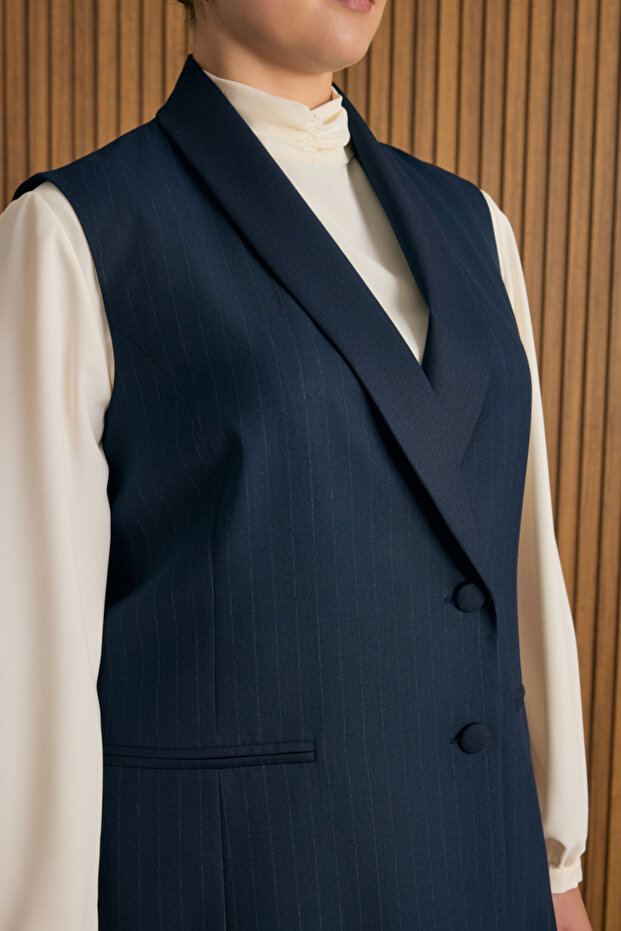 Çizgili Dokuma Yelek - 5