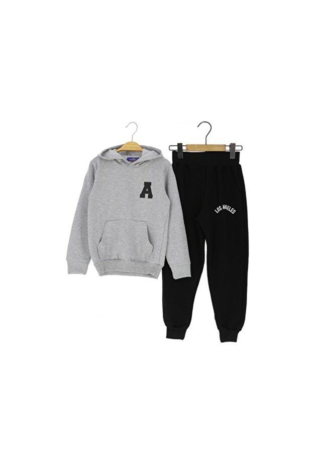 Atabay 280-10-25 Men's Tracksuit Set with Hood, Pockets, Printed, Zippered, 2 Straps, Age 3/7