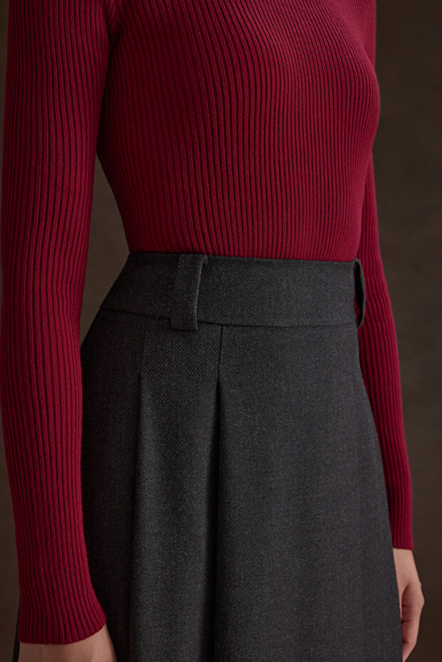 Antrasit Pileli Kloş Dokuma Etek - 4